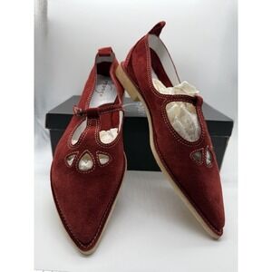 Robert Clergerie Espace Womens Flat Sandals 9 Crimson Red Split Suede Vintage